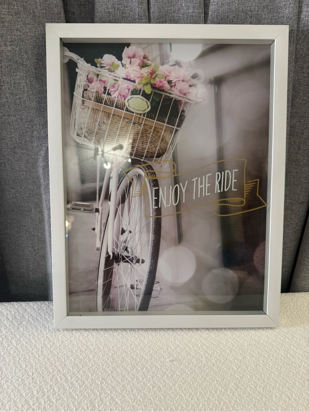 Enjoy the Ride Framed Wall Art - White Frame with Pink Floral Accents